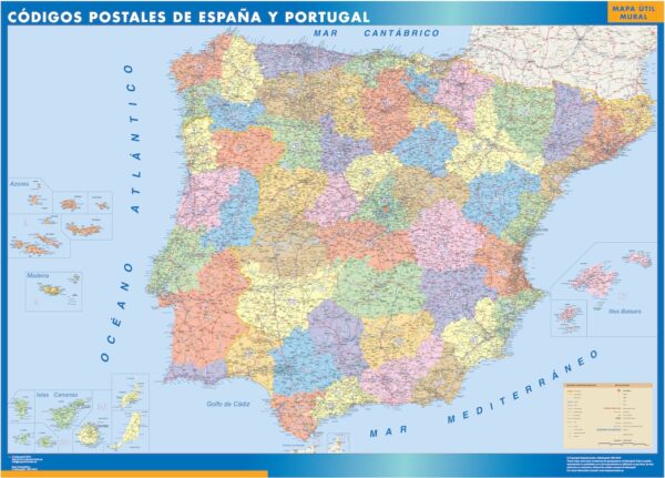 Carte Espagne codes postaux plastifiée