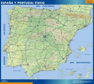 Carte Espagne physique plastifiée