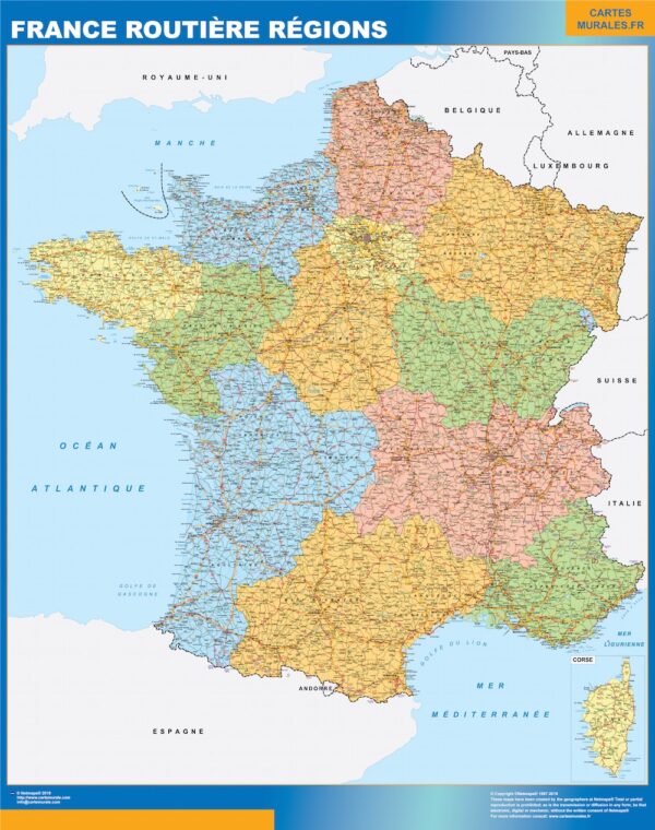 Carte France plastifiée Routiere Regions