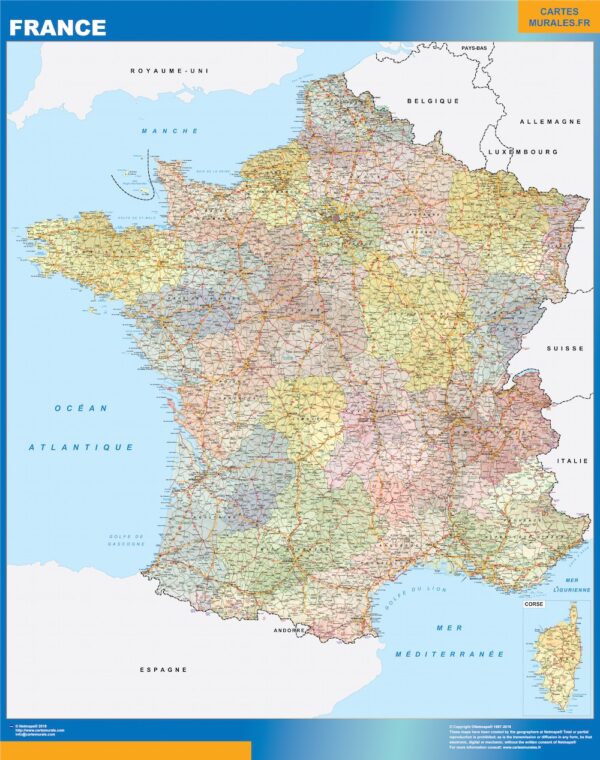 Carte France plastifiée politique