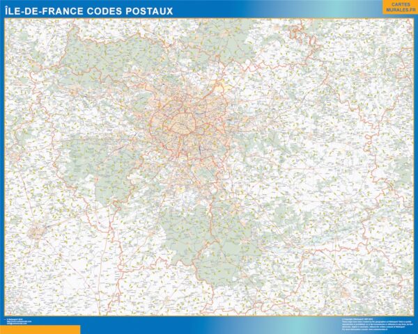 Carte Ile de France plastifiée codes postaux