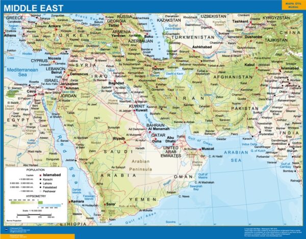 Carte Moyen Orient plastifiée