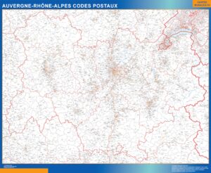 Carte Région plastifiée Auvergne Rhone Alpes codes postaux