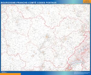 Carte Région plastifiée Bourgogne Franche Comte codes postaux