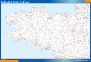 Carte Région plastifiée Bretagne codes postaux