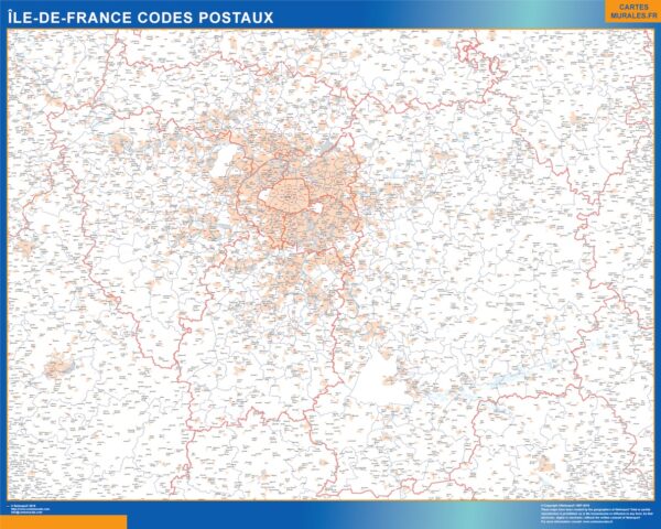 Carte Région plastifiée Ile de France codes postaux