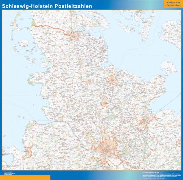Carte Schleswig Holstein codes postaux plastifiée