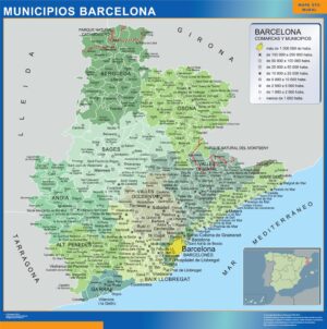 Carte communes province Barcelona plastifiée