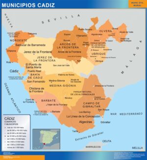 Carte communes province Cadiz plastifiée