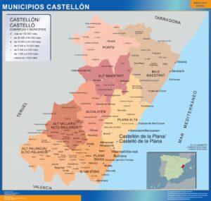 Carte communes province Castellon plastifiée