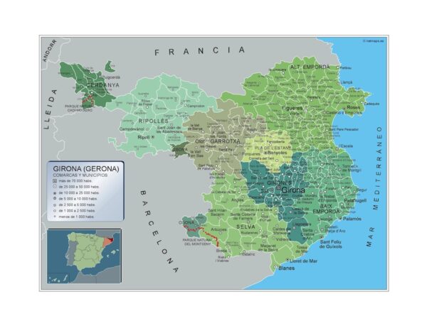Carte communes province Girona plastifiée