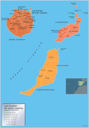 Carte communes province Las Palmas Gran Canaria plastifiée