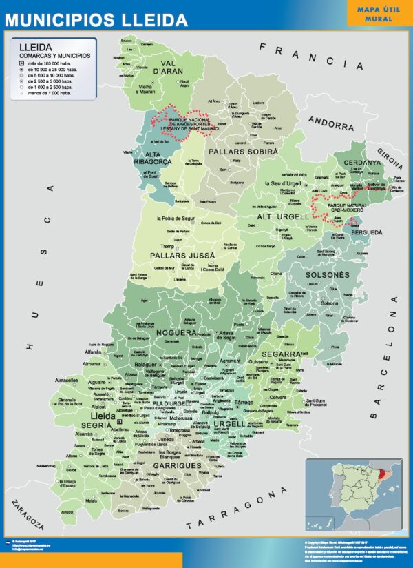 Carte communes province Lerida plastifiée