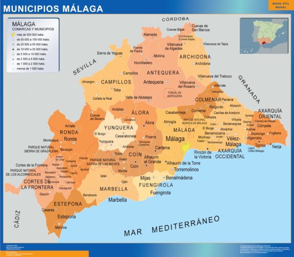Carte communes province Malaga plastifiée