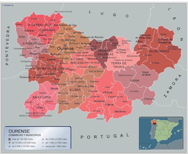 Carte communes province Ourense plastifiée