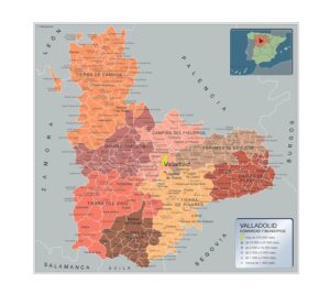 Carte communes province Valladolid plastifiée