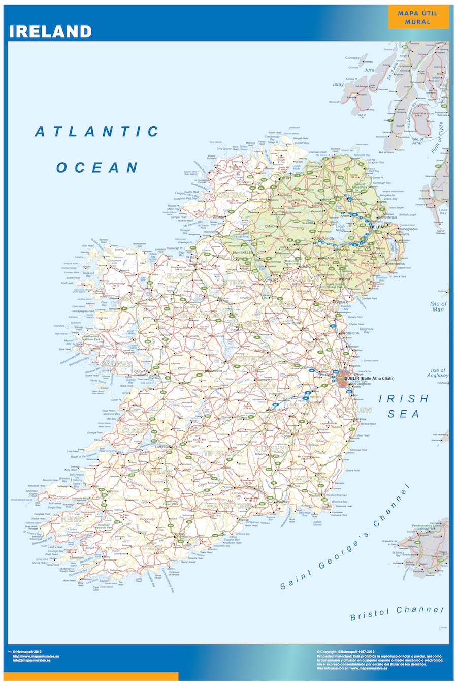 Carte Plastifiée Irlande Magnétique