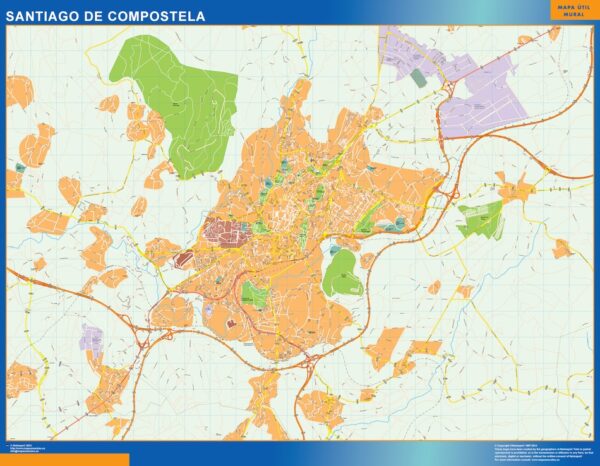 Plan des rues Santiago De Compostela plastifiée